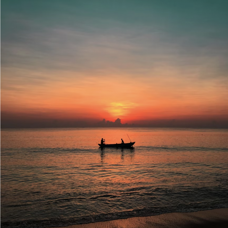 Sunset scene boat water